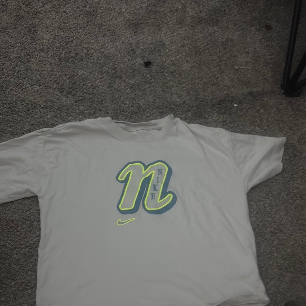 Nike Kids cream T-Shirt with Neon Green Logo